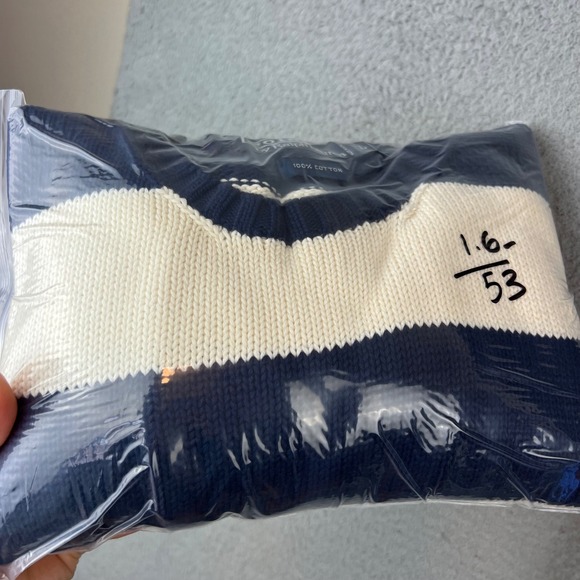 Polo Ralph Lauren Mens Striped Sweater Navy Cream Cotton Size L - Picture 9 of 9